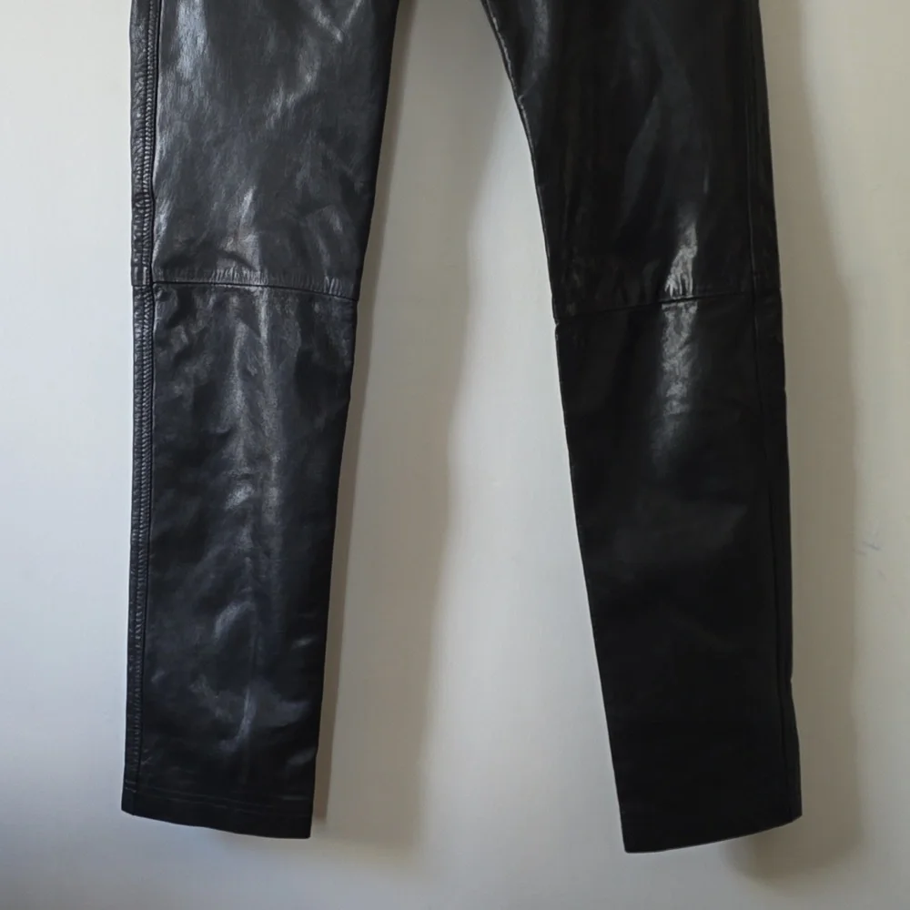 For Joseph Buttery Soft Black Leather Slim Tapered Biker Pants Womens 27